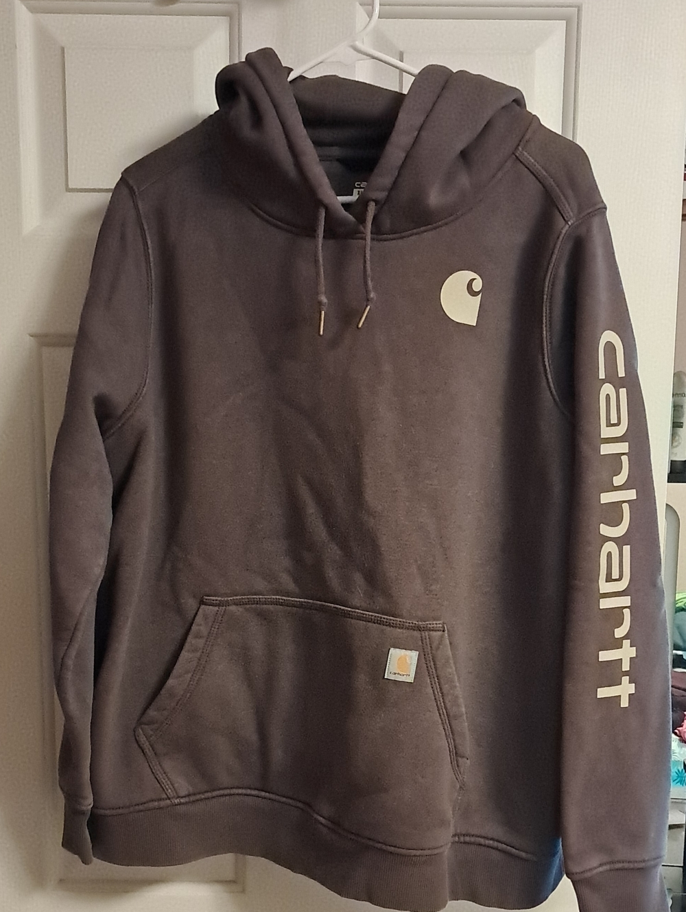 Carhartt Womans Color Purple Hoodie with Logo Sleeve Relaxed Fit